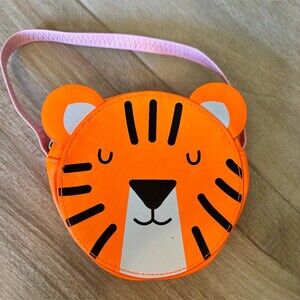 boppi Kids Tiger Face Purse Orange Round Zip Pouch Wallet Pink Strap